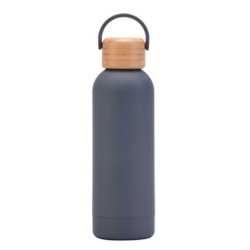 500ml Small Mouth Vacuum Cup Portable Handle Bamboo Wood Cover Water Cup Water Bottle (Option: Dark Gray-500ml)