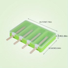 Plastic PP Flat Lying Multi-layer Stacking With Dust-proof Cover; Ice Cream Mold; Homemade Ice Cream Ice Cream Model (Color: Green Four Grids (with Cover + 50 Sticks))