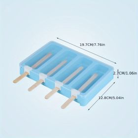 Plastic PP Flat Lying Multi-layer Stacking With Dust-proof Cover; Ice Cream Mold; Homemade Ice Cream Ice Cream Model (Color: Blue Four Grids (with Cover + 50 Sticks))