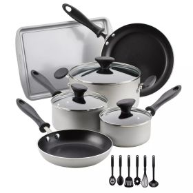 15pc Aluminum Nonstick Cookware Set with Prestige Tools (Color: Silver)