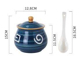 Household Kitchen Condiment Pot Ceramic Suit (Option: Extra Large Dark Blue)